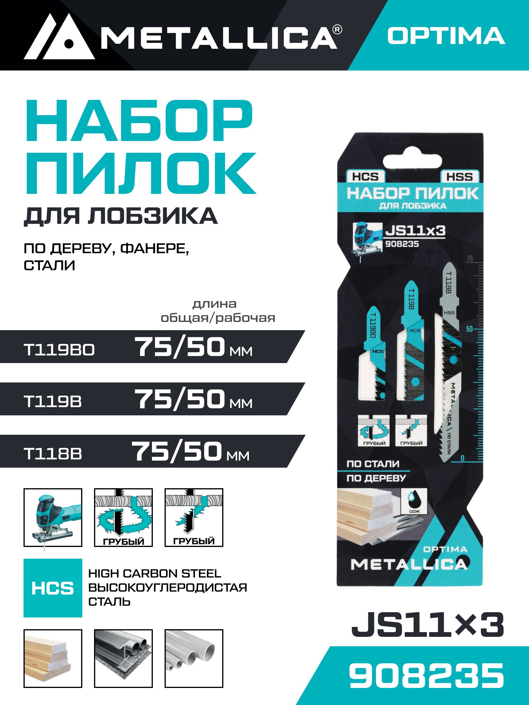 НаборпилокдлялобзикаподеревуиметаллуMETALLICAOptima№11:T118B/T119BO/T119B,вкарт.,3шт