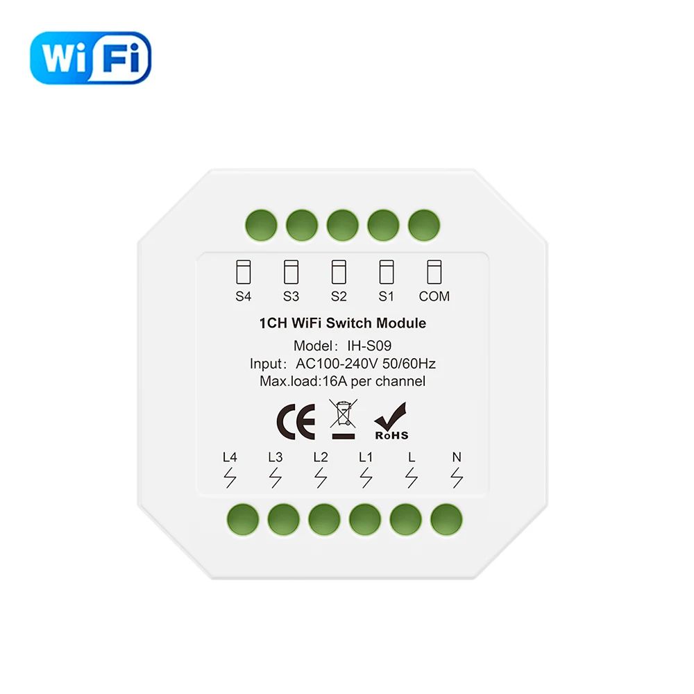 МодульумногодомаWiFi4канала16А,релеTuyaSmartLife,дистанционноеуправление