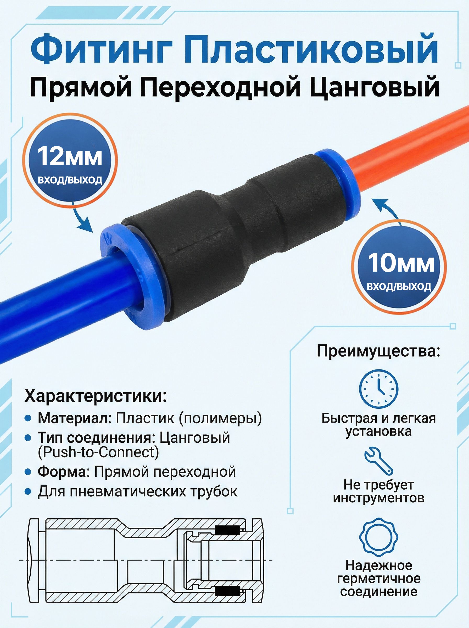 Фитинг пластиковый прямой 14 мм