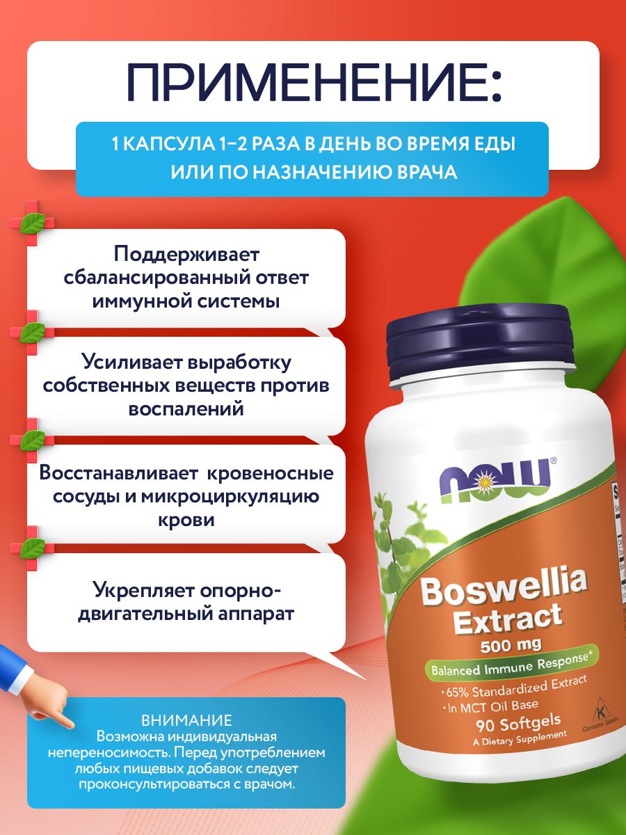 Now, BOSWELLIA EXTRACT 500MG 90 капсул