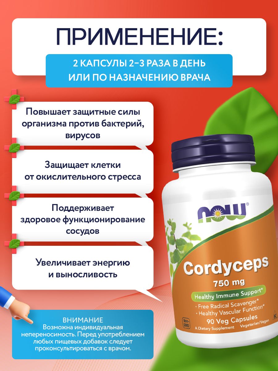 Now, CORDYCEPS 750MG 90 капсул