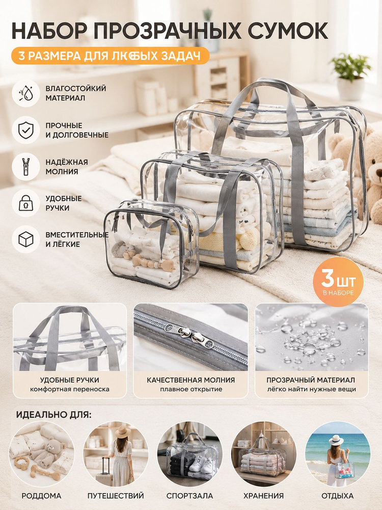Maternity bag Сумка в роддом прозрачная готовая для мамы и малыша / Набор для беременных 3 шт Огромный #1