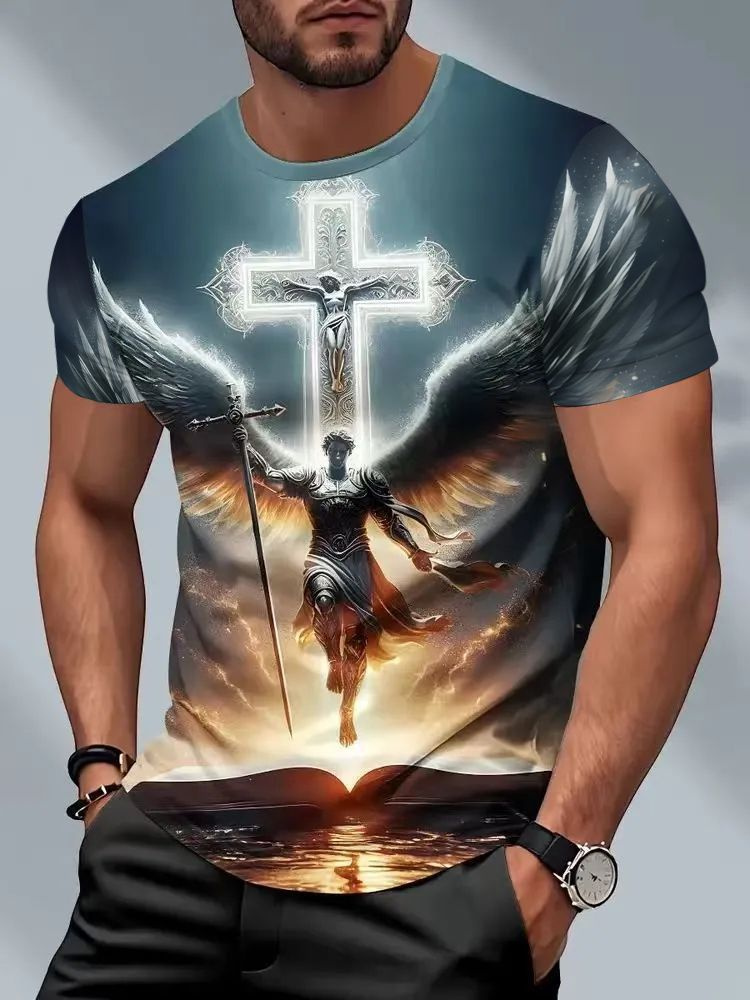Футболка Мужская футболка с коротким рукавом Archangel cross с 3D-принтом для мужчин 1 шт #1