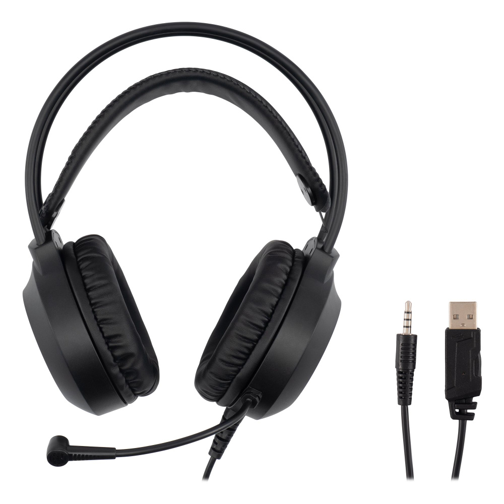 Игровые наушники с микрофоном Оклик HS-L300G, накладные, проводные USB + 3.5 мм, 2.2м, черные  #1