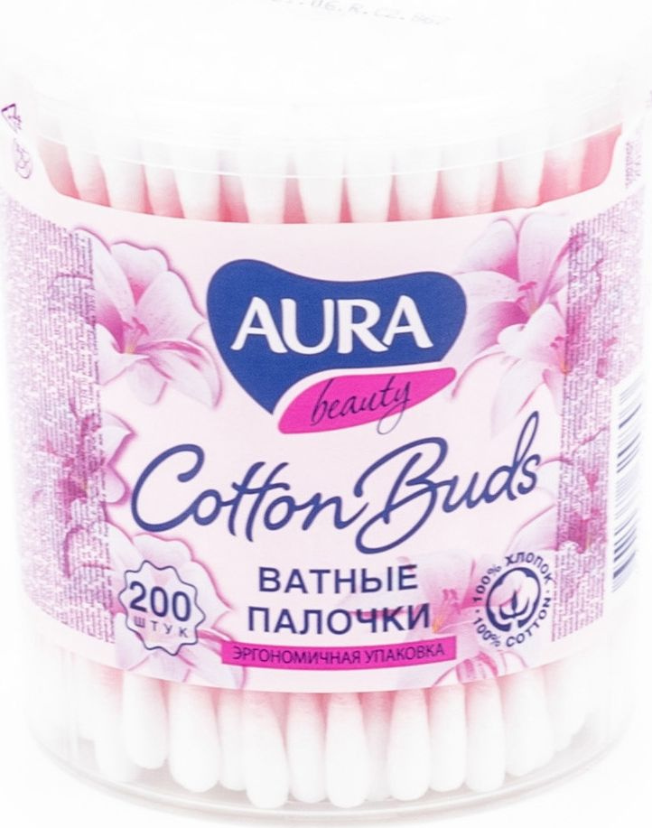 Aura / Аура Beauty Ватные палочки косметические из хлопка в стакане ...