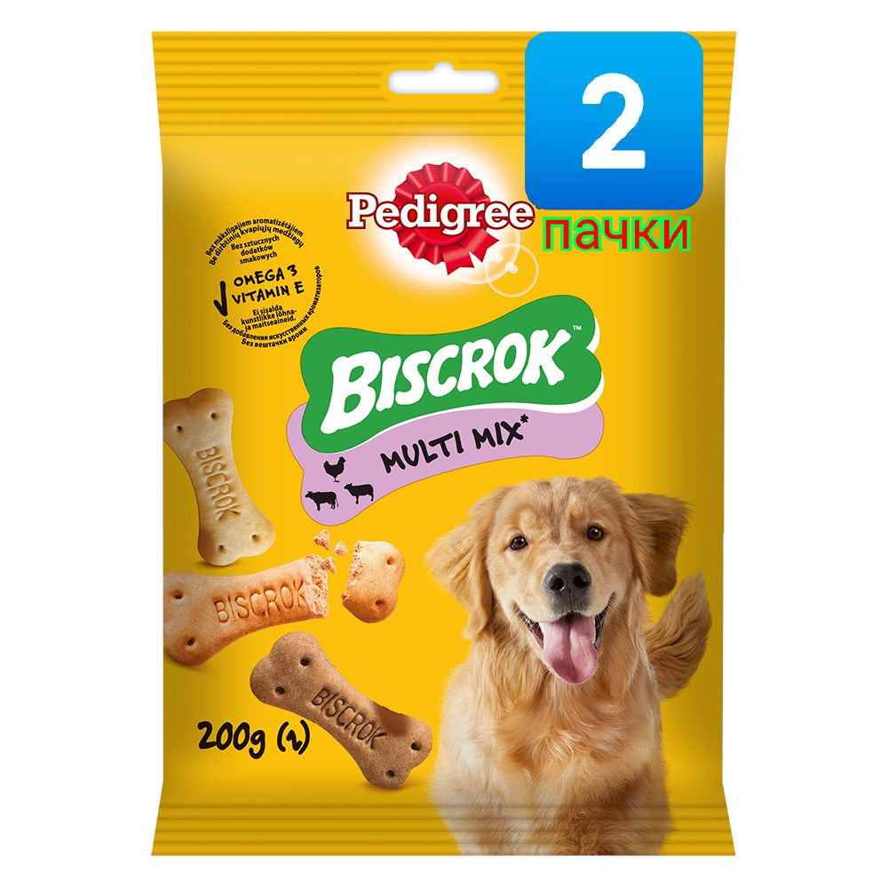 Лакомство бисквитные косточки для собак Pedigree Biscrok, ассорти, 2 пачки , по 200 г  #1