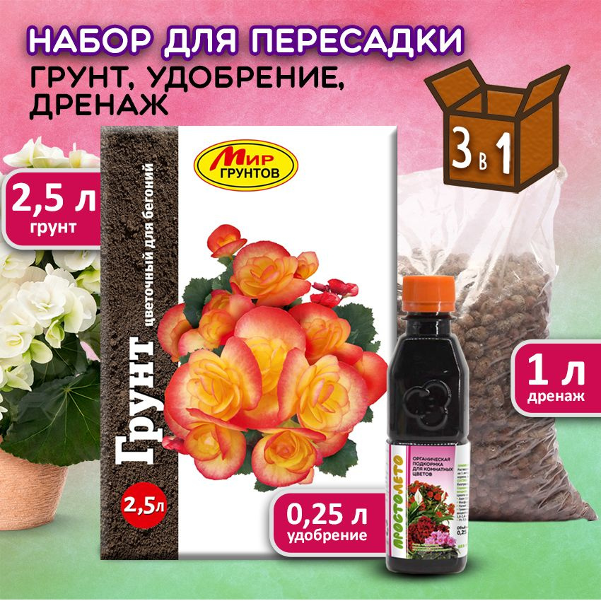 Мир Грунтов / Грунт для герани и фуксий. Набор для пересадки растений ...