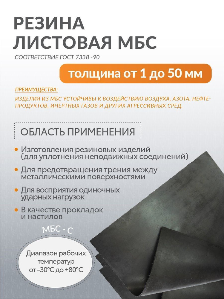 Резина листовая техпластина МБС 6мм (30х30см), 3 листа в комплект  #1