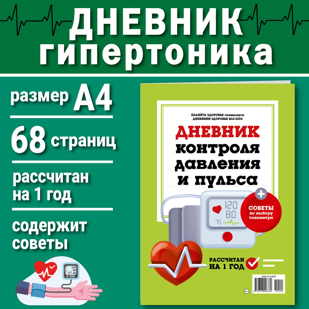 Дневник контроля артериального давления/Дневник контроля пульса/Ежедневник  гипертоника.