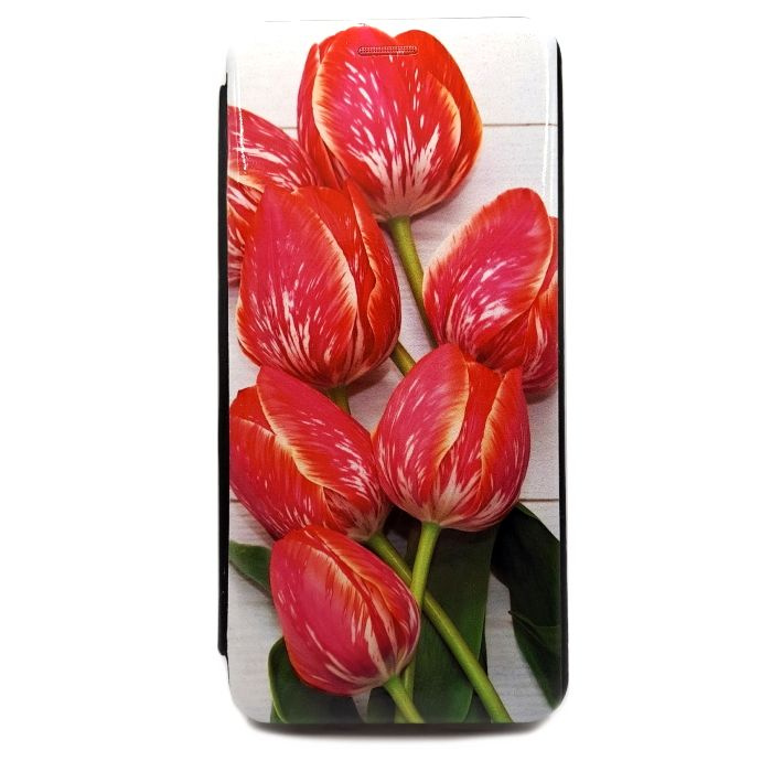 Чехол-книга Fashion Case для Realme C11, красочный принт, цветы тюльпаны, цвет: черный  #1
