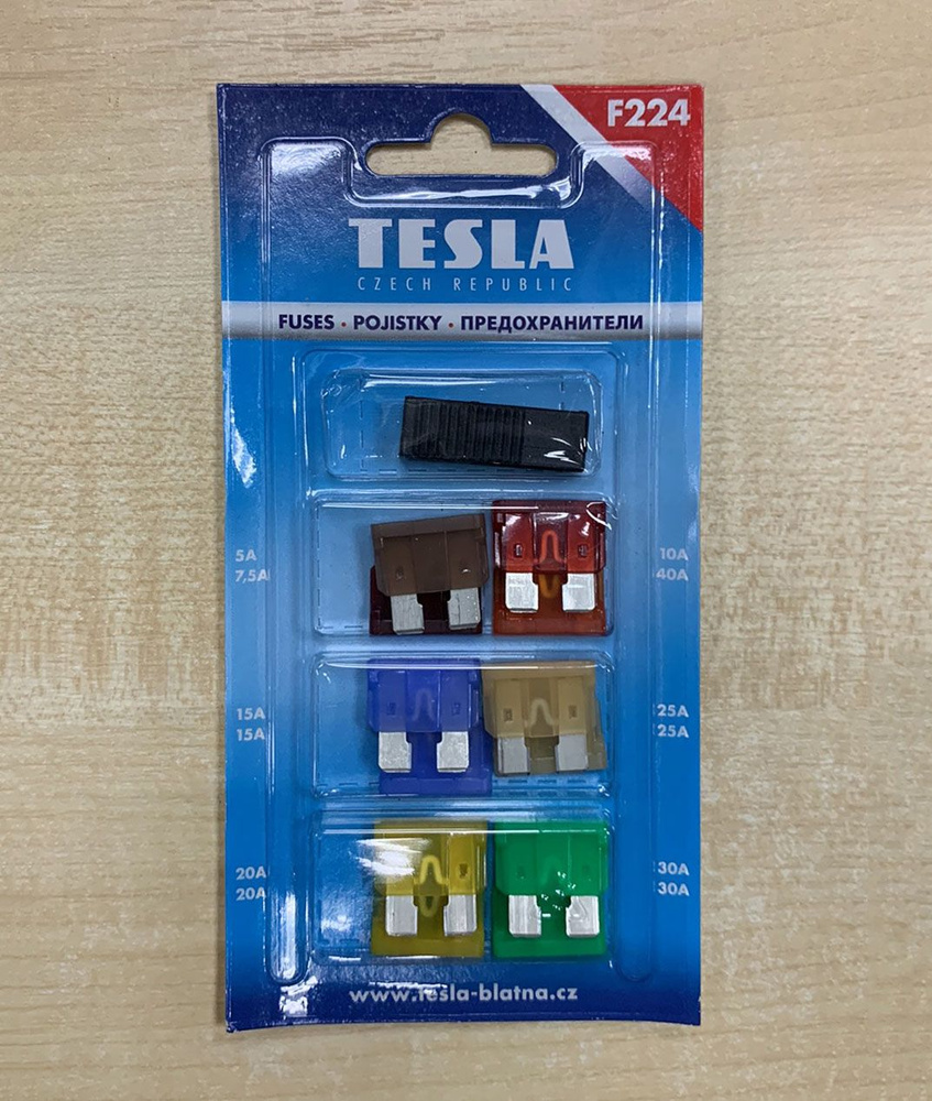 TESLA Комплект предохранителей GLOW ATO (5А-2шт, 7,5А-3шт,10А-6шт, 15А-6шт, 20А-6шт, 25А-3шт, 30А-4ш