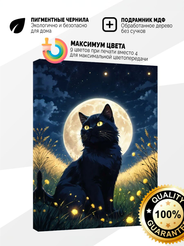 Картина на холсте 80x120 Черный кот #1