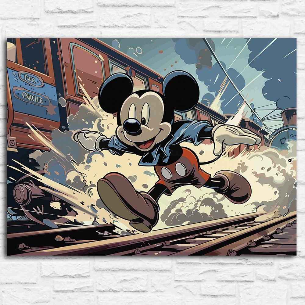 Картина по номерам на холсте Микки Маус (мультфильм, Mickey Mouse, комикс, поезд) - 15255 Г 30x40  #1