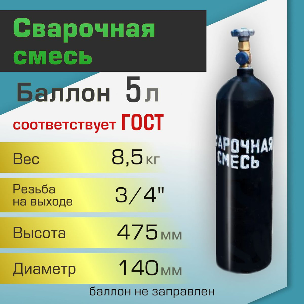 Баллон газовый ТГС для сварочной смеси 5 л - купить с доставкой по выгодным  ценам в интернет-магазине OZON (267854719)