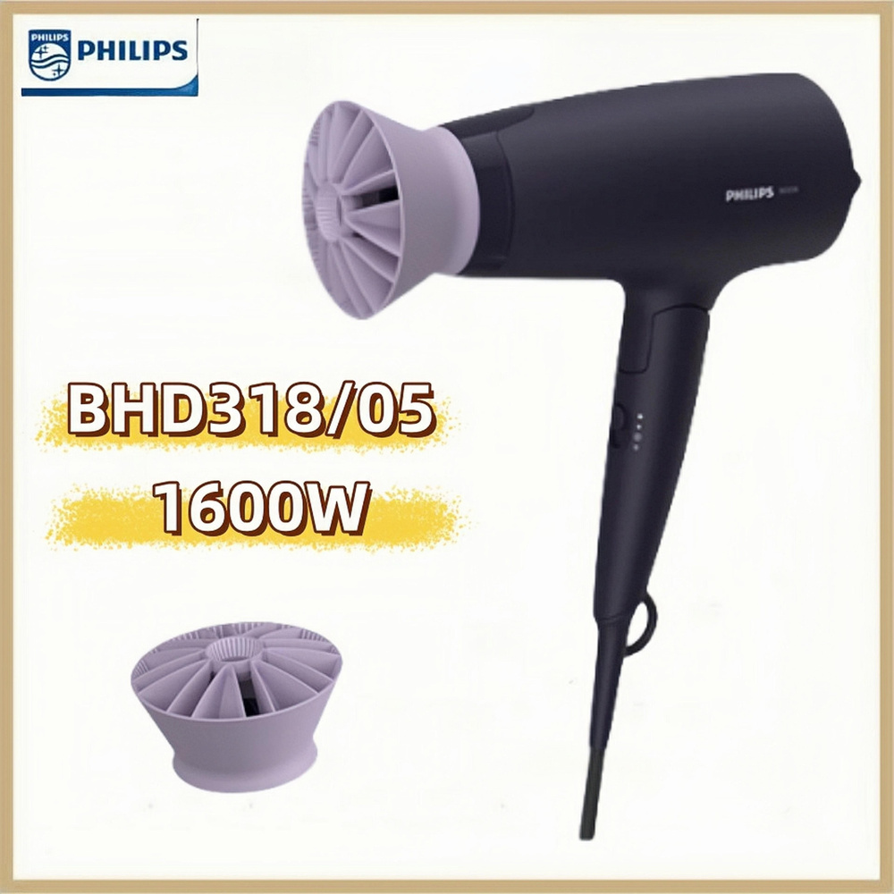 Philips Фен для волос BHD318/05 1800 Вт, кол-во насадок 1, розовый, белый  #1