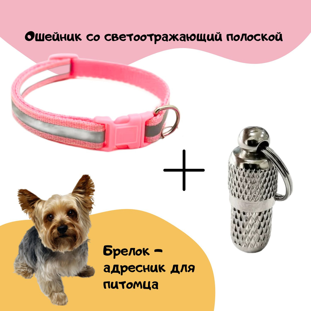 Ошейник с адресником Pet Stuff розовый для собак и кошек мелких пород  #1