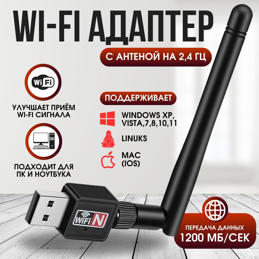 Wifi адаптер 2,4 ГГц, Wi-Fi модуль, сетевое оборудование, адаптер для  компьютеров и ноутбуков вай фай - купить с доставкой по выгодным ценам в  интернет-магазине OZON (1279100673)