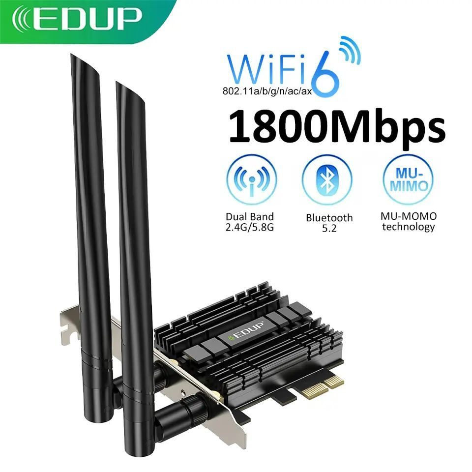 EDUP WiFi 6 PCI-E адаптер Mediatek MT7921, 1800 Мбит/с, Bluetooth 5.2,  802.11AX - купить с доставкой по выгодным ценам в интернет-магазине OZON  (1548064296)