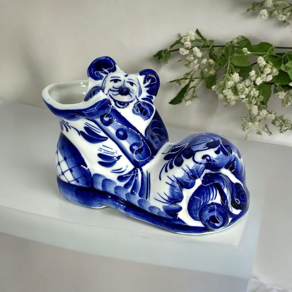 Ваза "Башмачок" 9х12 см гжель фарфор ручная работа #1