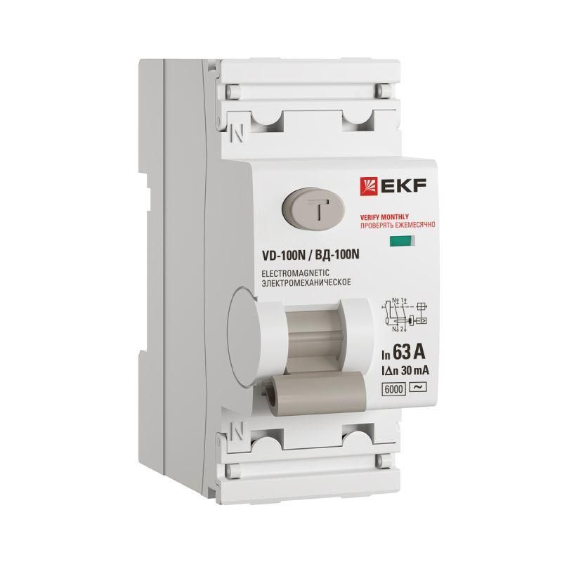 Выключатель дифференциального тока 2п 63А 30мА тип AC 6кА ВД-100N электромех. PROxima EKF E1026M6330 #1