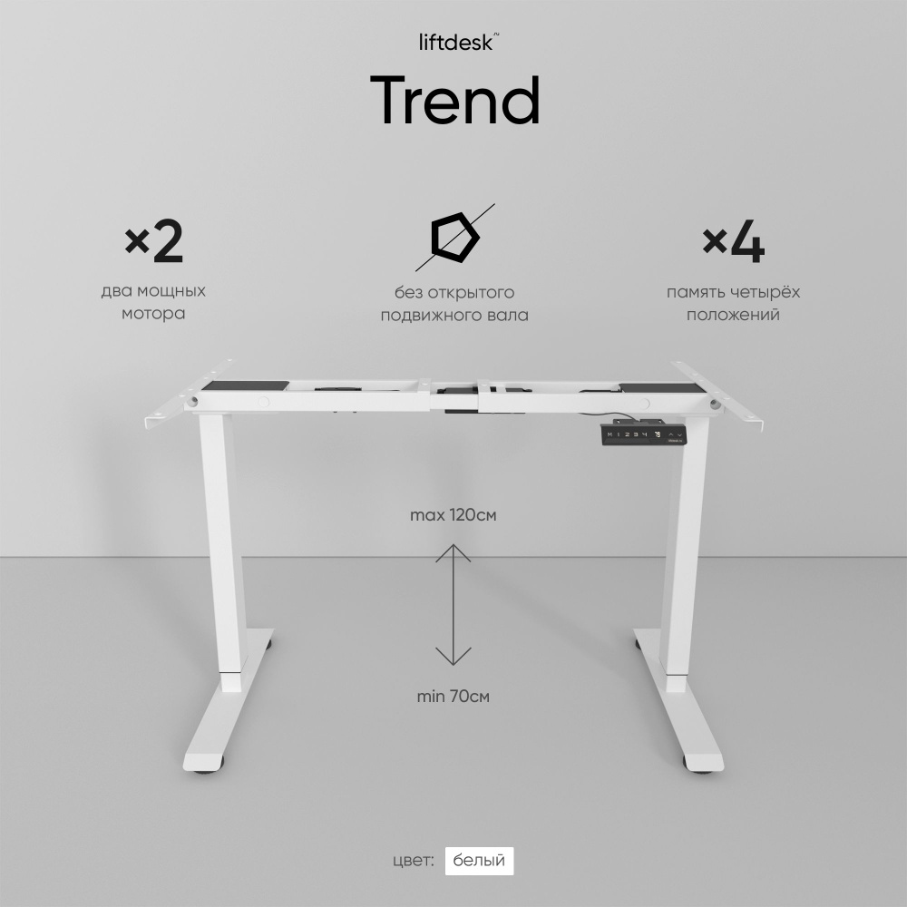 Подстолье для компьютерного стола с электроприводом, рама для стола  регулируемая по высоте, 2-х моторная liftdesk Trend, цвет белый - купить с  доставкой по выгодным ценам в интернет-магазине OZON (732175807)