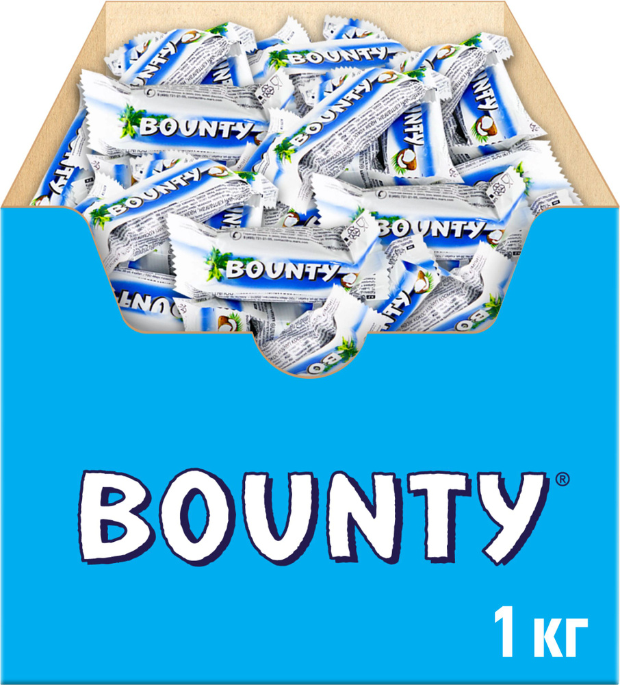 Конфеты шоколадные батончики Bounty Minis, 1 кг / Кокос, шоколад ...
