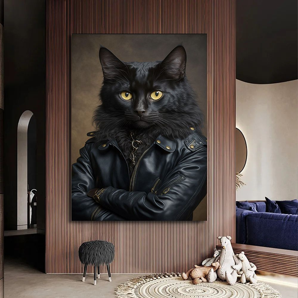 Картина коты, стильный черный кот, 50х70 см. #1