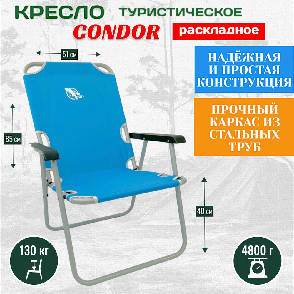 Кресло раскладное Condor 54х62х40/85 см, вес 4,8 кг, цвет голубой ...
