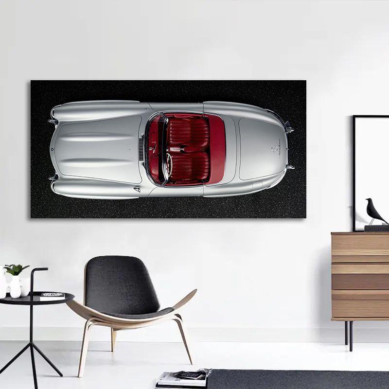 Картина на стену Chevrolet Corvette, бело-красный ретро автомобиль вид сверху, 50х100 см, в кабинет #1