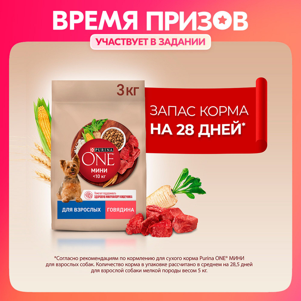 Сухой корм для собак PURINA ONE МИНИ для мелких и карликовых пород, с ...
