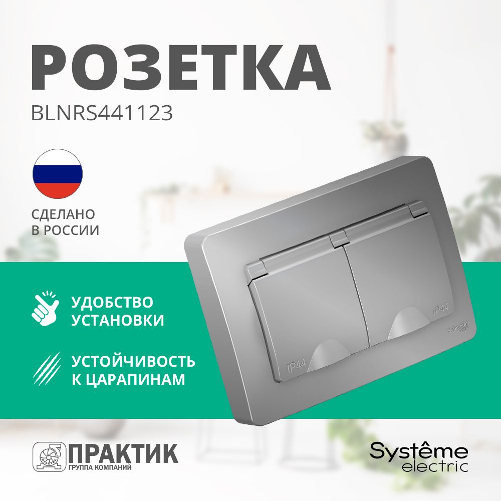 Розетка влагозащищенная двухместная с крышкой Blanca Systeme Electric IP44 с заземлением и защитными #1