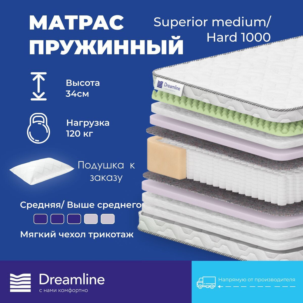 DreamLine Матрас Superior MediumHard 1000, Независимые пружины, 180х185 см  #1