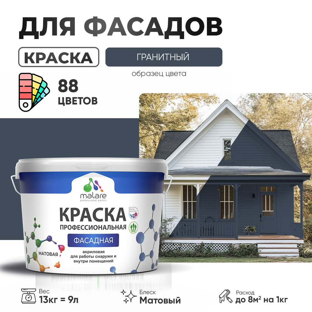 Краска фасадная для наружных работ Malare Professional для дерева по бетону, для минеральных поверхностей #1