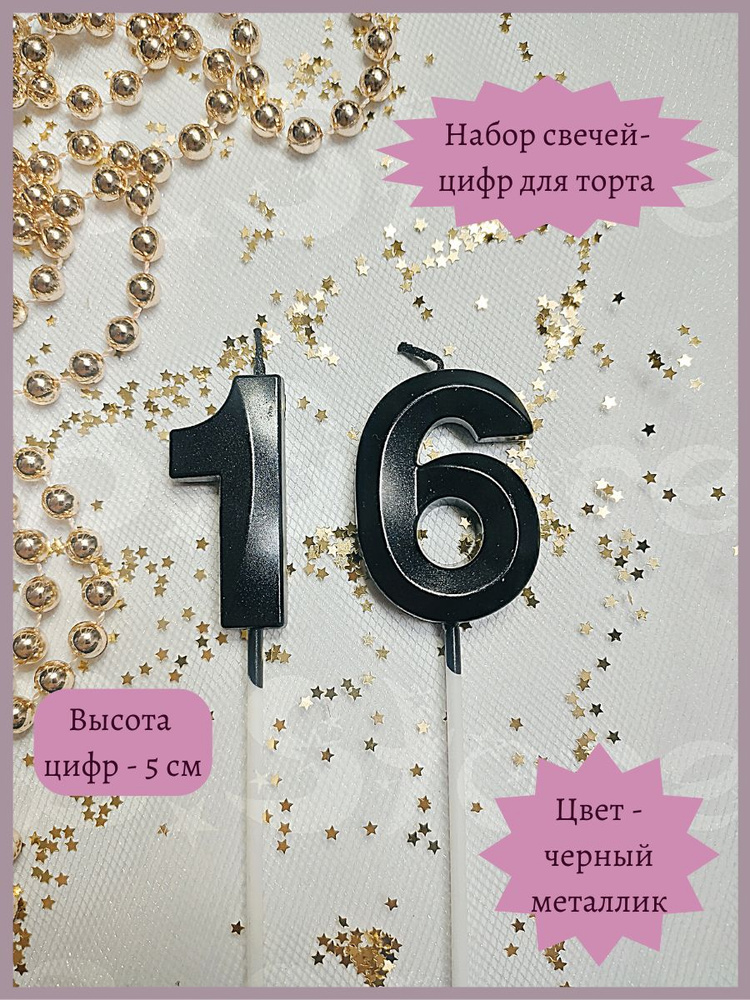 Свечи-цифры 16 для торта, 5 см, черные #1