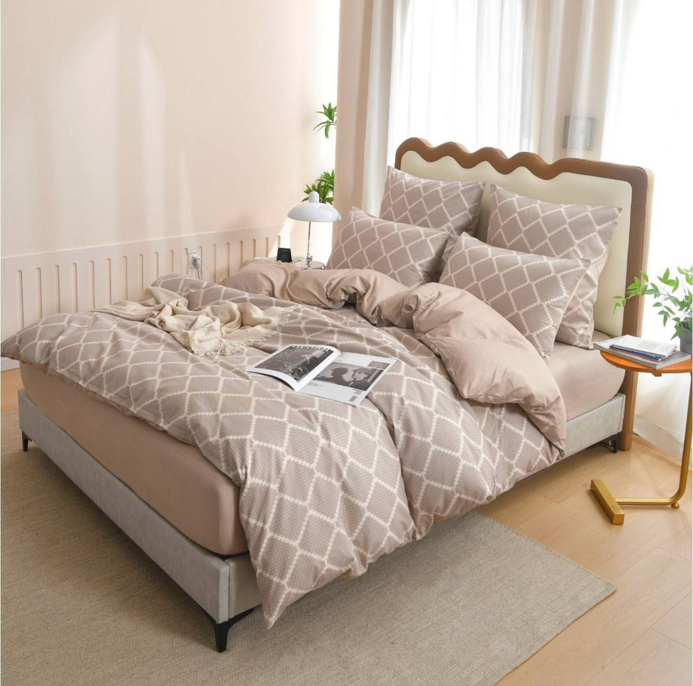 Постельное белье 2 спальное/ Аланна М из 4 предметов с простыней на резинке Сал2р/ комплект постельного #1