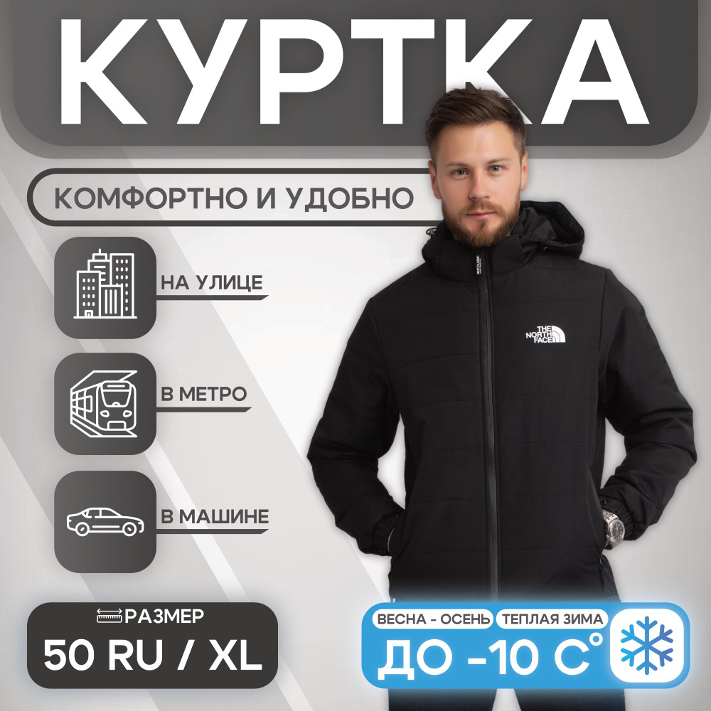 Куртка Мужской The North Face Молния, Капюшон черный Полиэстер, размер ...