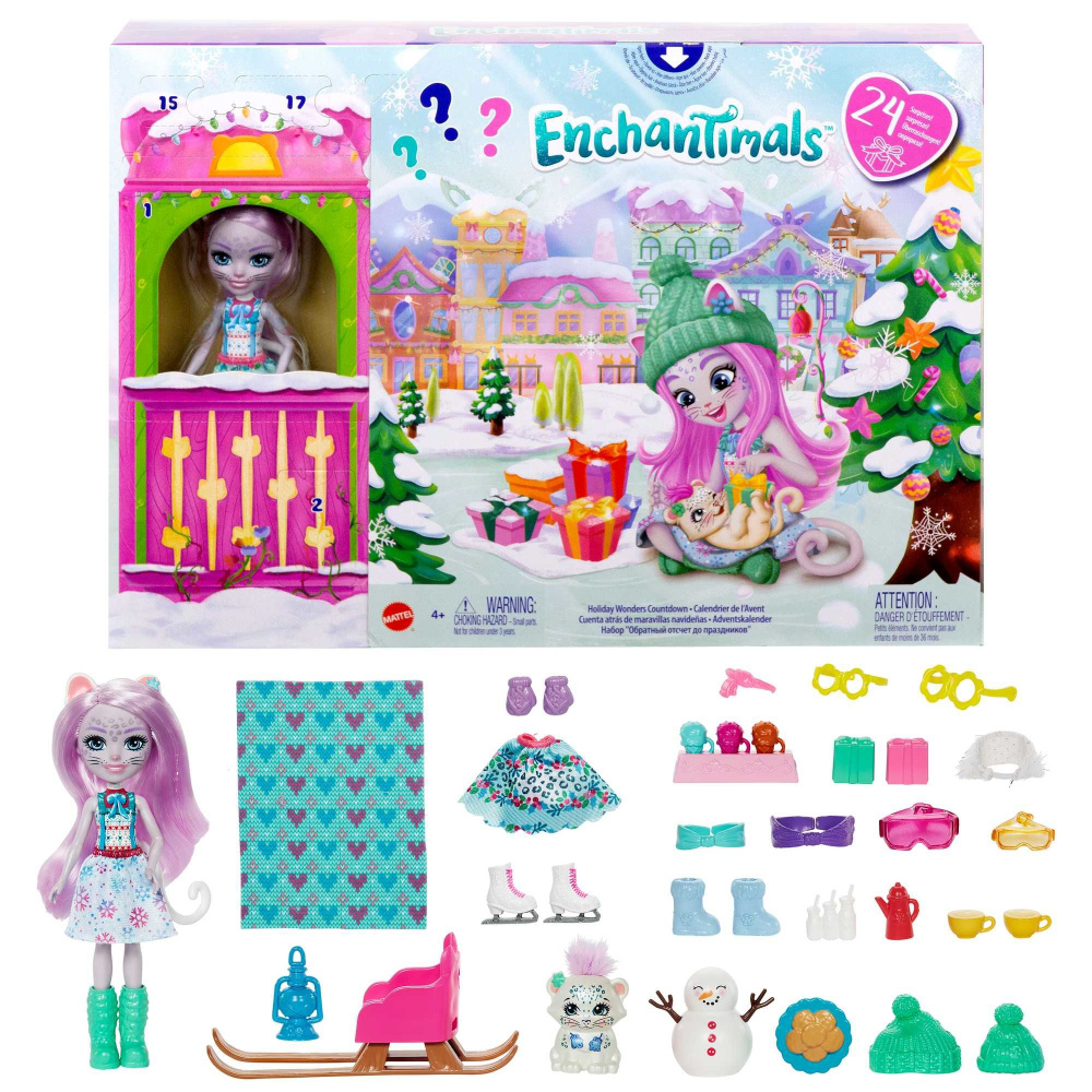 Кукла Enchantimals Mattel - Адвент-календарь с куклой Сивилла Снежный Барс и аксессуарами - Энчантималс #1