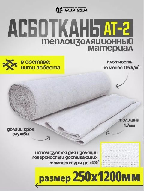 Ткань асбестовая теплоизоляция Асботкань АТ-2 ГОСТ 6102-94 1200*250 мм 1шт  #1