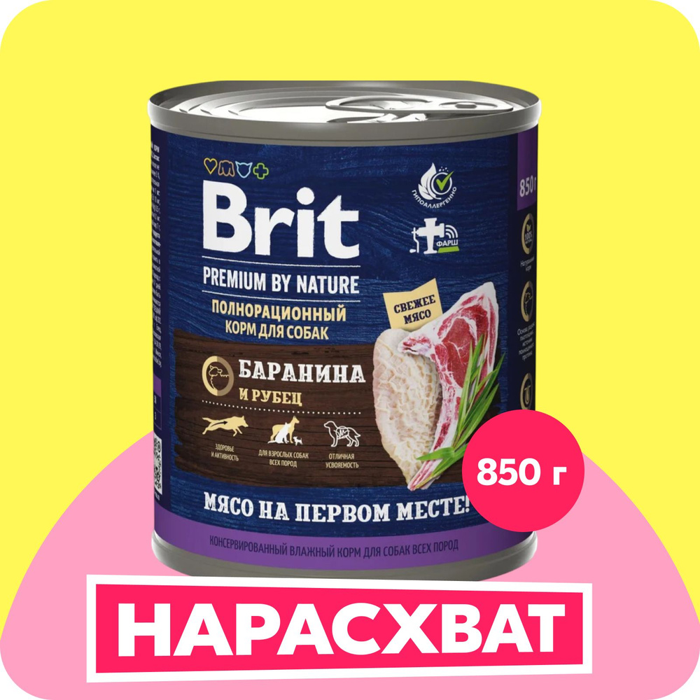 Корм влажный для собак Brit Premium by Nature, консервы с бараниной с рубцом, 850 г  #1