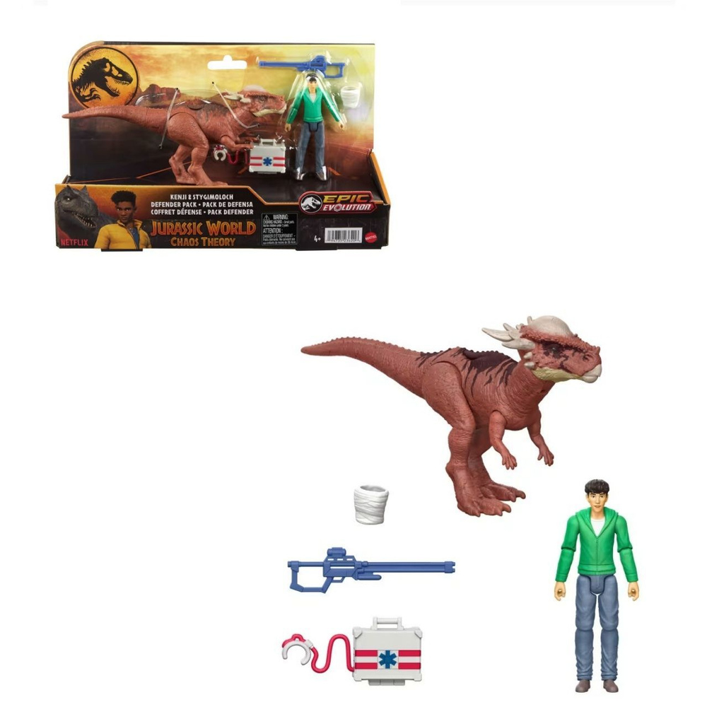 игрушки mattel фигурки Jurassic World: Chaos Theory Defender Storypack, Kenji & Stygimoloch Action Figure #1