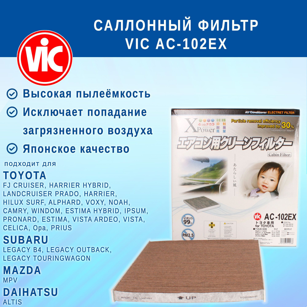 Фильтр салонный VIC AC-102EX (AC102EX) (угольный) для SUBARU LEGACY B4; DAIHATSU ALTIS; MAZDA MPV; TOYOTA #1