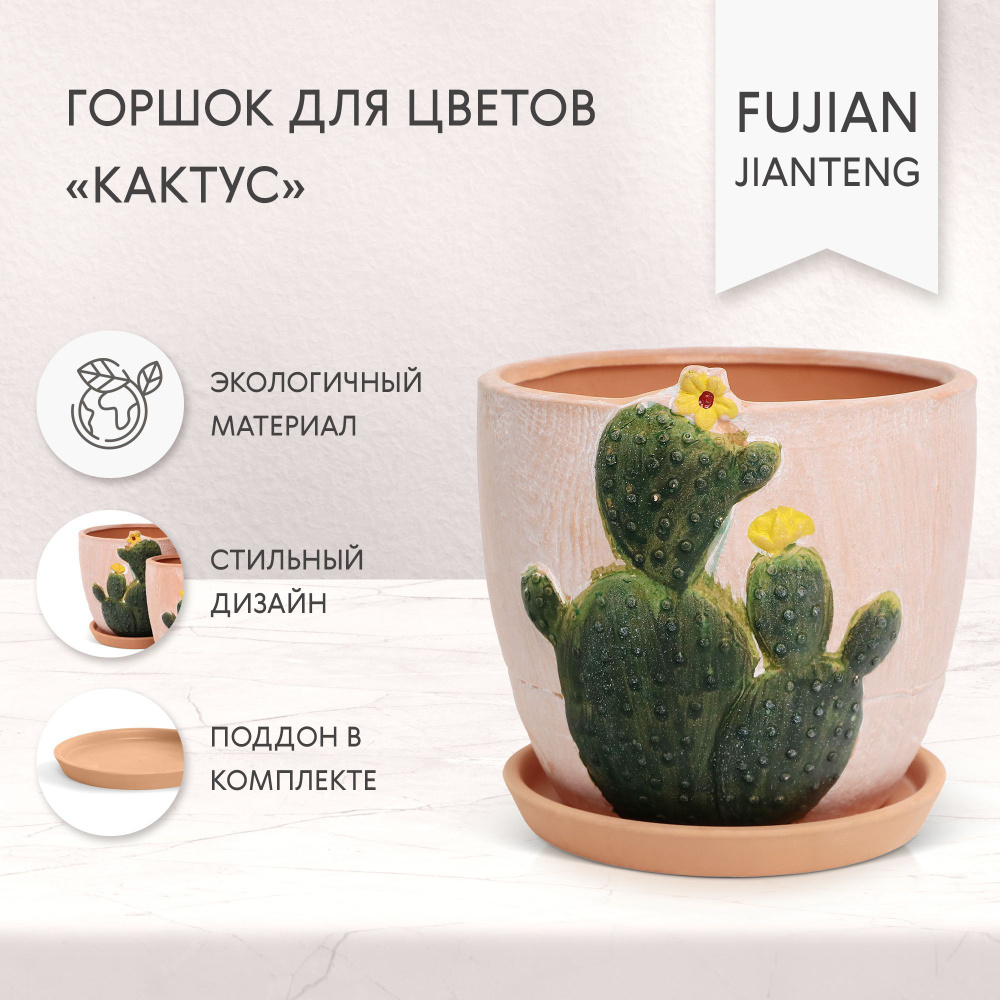 Горшок для цветов Fujian Jianteng Кактус c поддоном 18х18х16 см #1