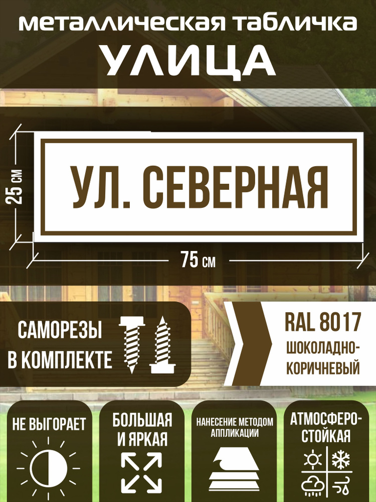 Адресная табличка на дом улица Северная RAL 8017 коричневая  #1