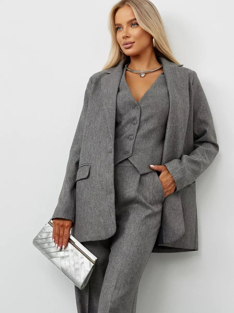 Костюм классический Женский BVGD Офисный/школьный тройка, брючный серый ...