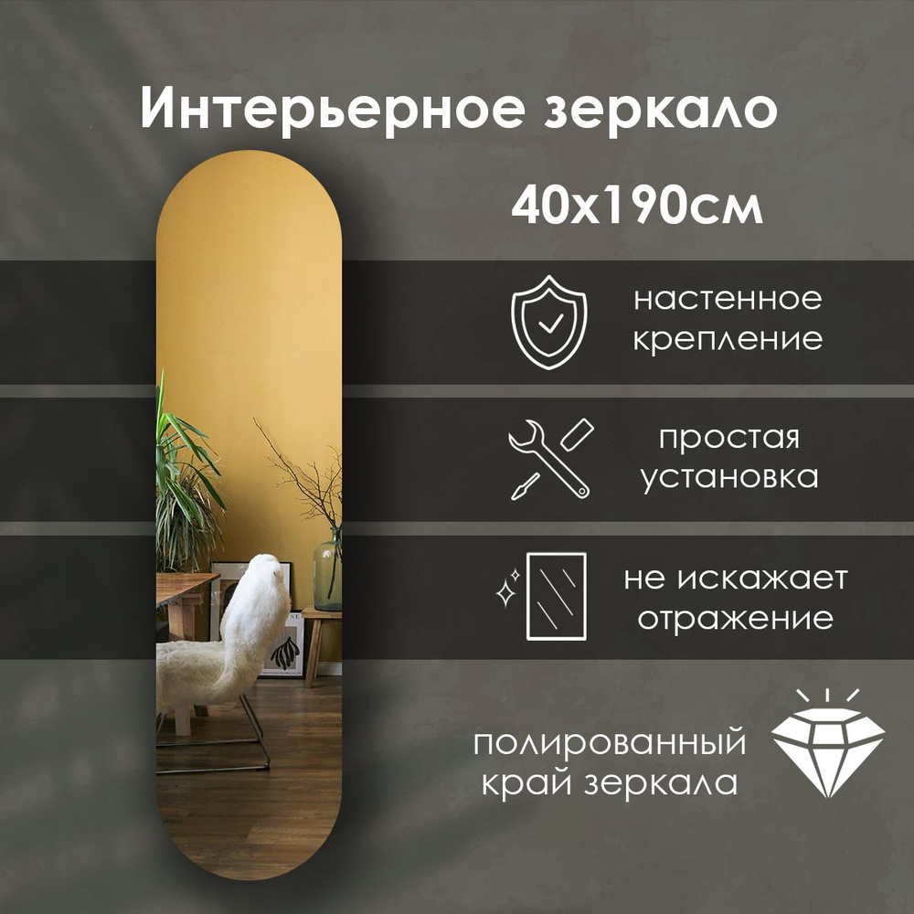 Сфера Отражения Зеркало настенное "baze-eln", 40 см х 190 см, 1 шт #1