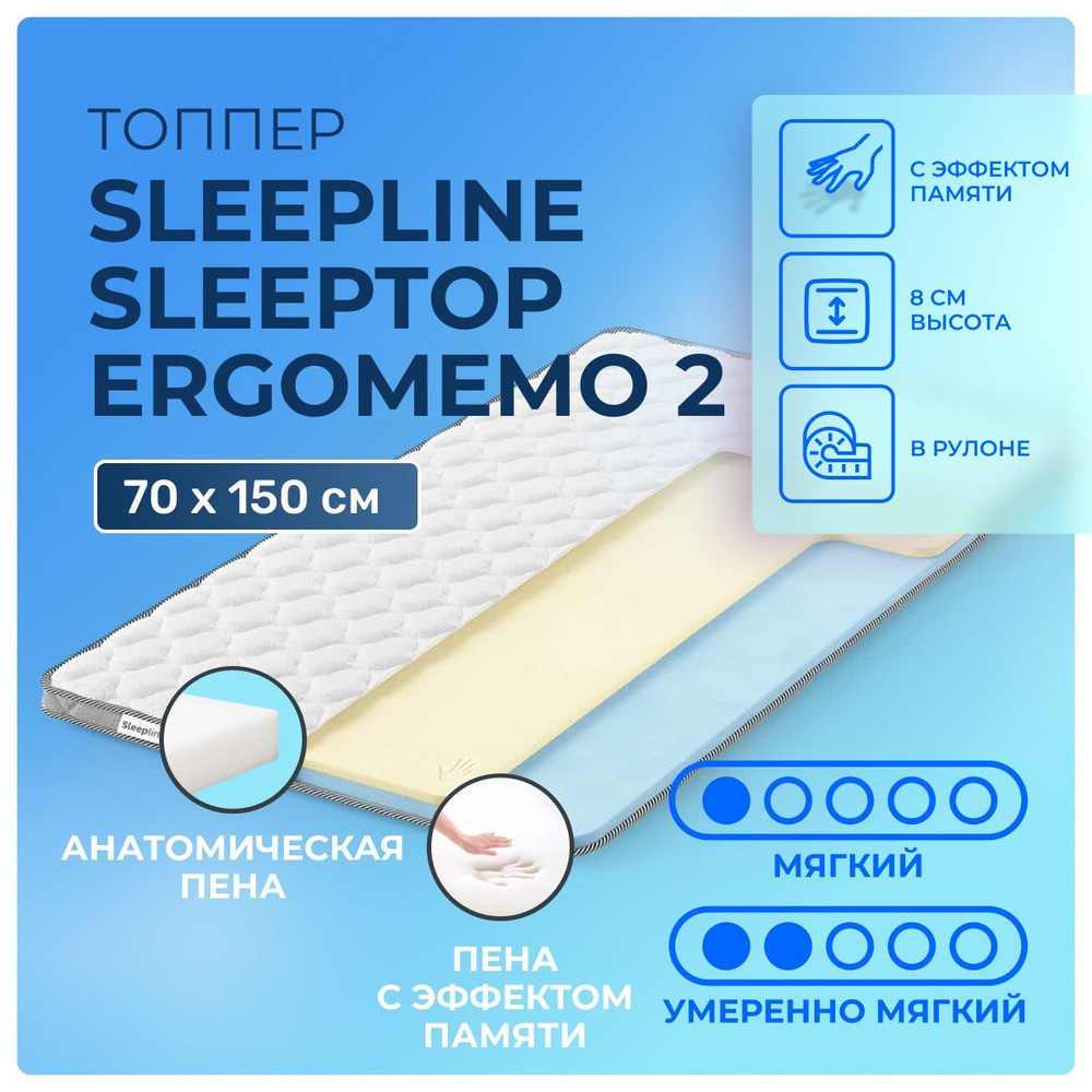 Топпер 70х150 Sleepline SleepTop ErgoMemo 2 с эффектом памяти, для раскладных диванов-кроватей, матрасов, #1