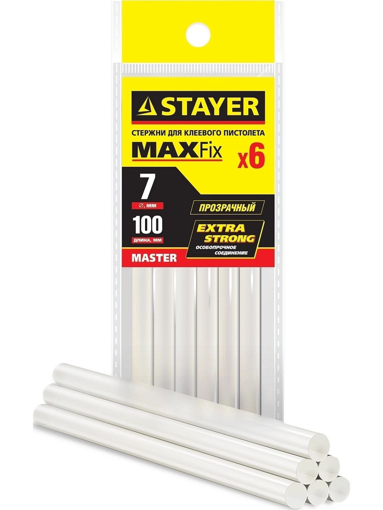 Универсальные клеевые стержни Professional STAYER Cristal, 7 х 100 мм, 6 шт, прозрачные #1