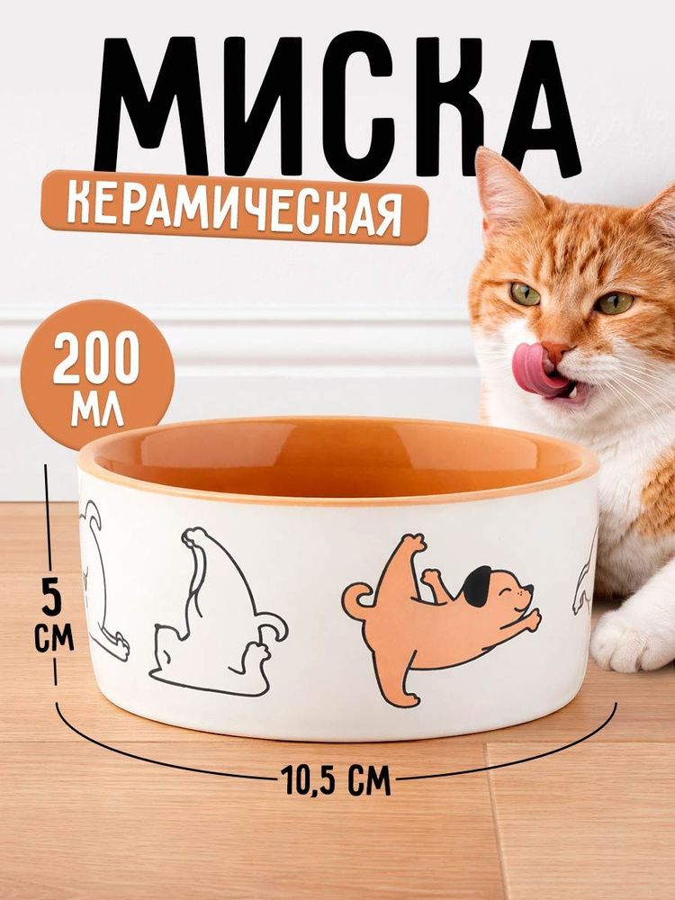 Миска для кошек керамическая "Фитнес пёсики" , 200 мл #1