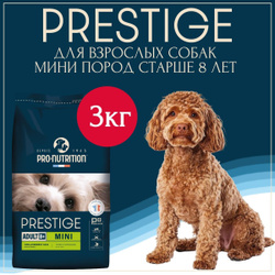 Корм сухой для пожилых и взрослых собак мелких пород Flatazor Pro-Nutrition Prestige Mini 8+ птица, полнорационный корм супер-премиум класса, уход за зубами, правильная работа сердца, Франция (3кг)