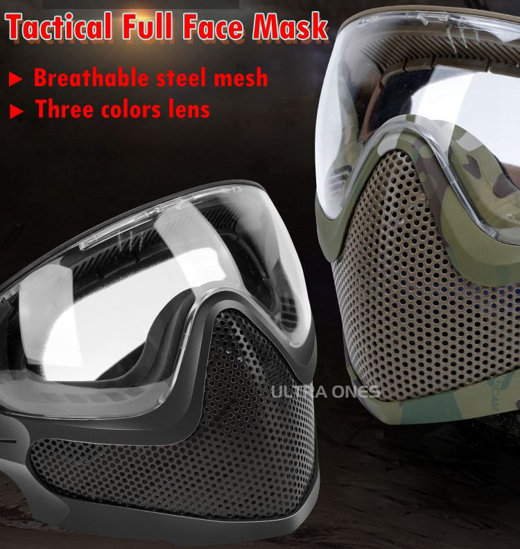 тактическая маска с 3-цветными линзами, пейнтбольная полнолицевая маска ...